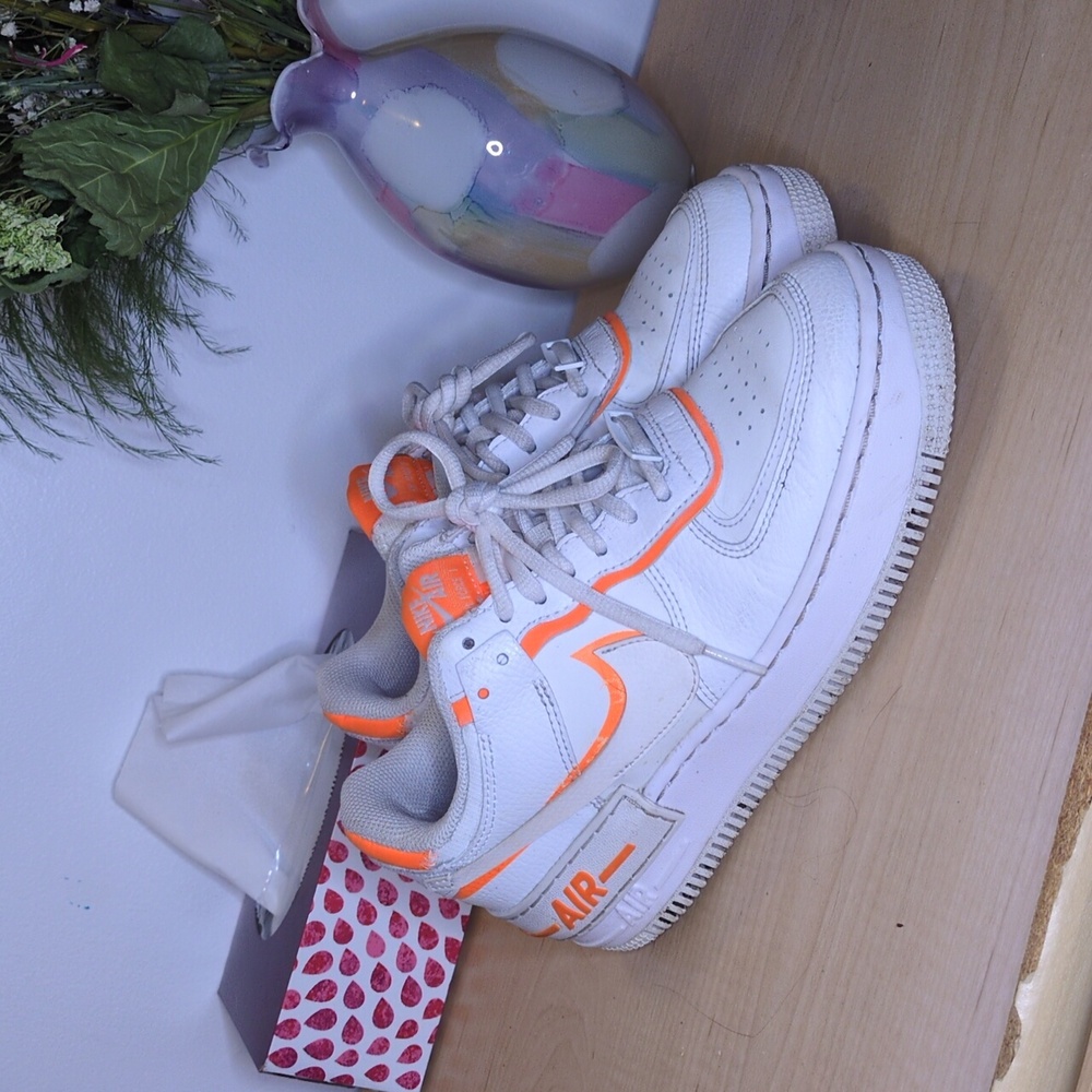 Nike Air Force 1 Shadow White and Orange Sneakers
